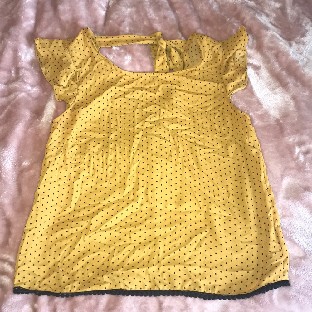 Yellow and black polka dot blouse
